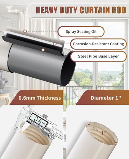 White Curtain Rod 36 to 120 Inches Curtain Rods for Windows Adjustable Drapery Rod with Bird Finials Heavy Duty Curtains Rods White for Kitchen Window Living Room