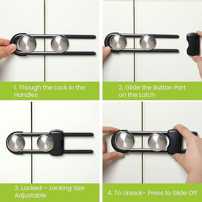 Jetec 10 Pieces Cabinet Locks for Babies, U-Shaped Proofing Drawers Safety Child Locks Adjustable, Easy to Use Childproof Latch for Knob Handle on Kitchen Door Storage Cupboard Closet (Black)