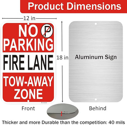 2 Pack No Parking - Fire Lane Sign | 12 x 18 Inches Reflective Sheeting Rust Free Aluminum, UV Protected, Weather/Fade Resistant, Indoor/Outdoors Use