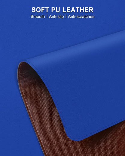 Heated Desk Pad, 31.5" x 13" Leather Non-Slip Warm Desk Pad, Large Mouse Mat with 3 Levels Heating & 3 Hours Auto Shut-Off, Hand and Foot Warmer for Office, Home, Navy Blue