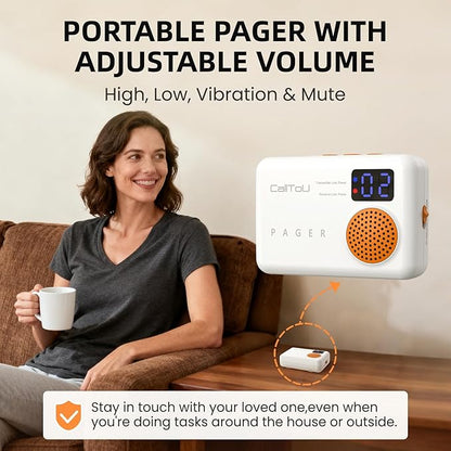 CallToU Caregiver Pager - Wireless Call Button for Elderly at Home, Portable Nurse Alert System with Vibration & Sound Alerts for Seniors and Disabled （ 2 Call Buttons + 3 receivers）