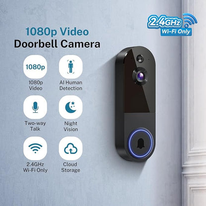1080p Wireless Wi-Fi Video Doorbell Camera with Night Vision, Two Way Audio, 2.4G WiFi Only, AI Motion Detection and Cloud Storage (Sold Separately)