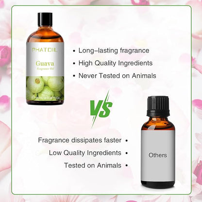 PHATOIL 3.38FL.OZ Guava Fragrance Oils for Aromatherapy, Essential Oils for Diffusers for Home, Perfect for Diffuser, Yoga, Skin Care, DIY Candle and Soap Making - 100ml
