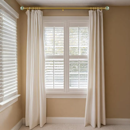 Ceramic Gold Curtain Rods for Windows 66 to 120 Inches Adjustable Length Heavy Duty 1" Diameter Window Curtain Rod with Modern Green Leaf Pattern Decorative Finials for Bedroom Living Room Kitchen