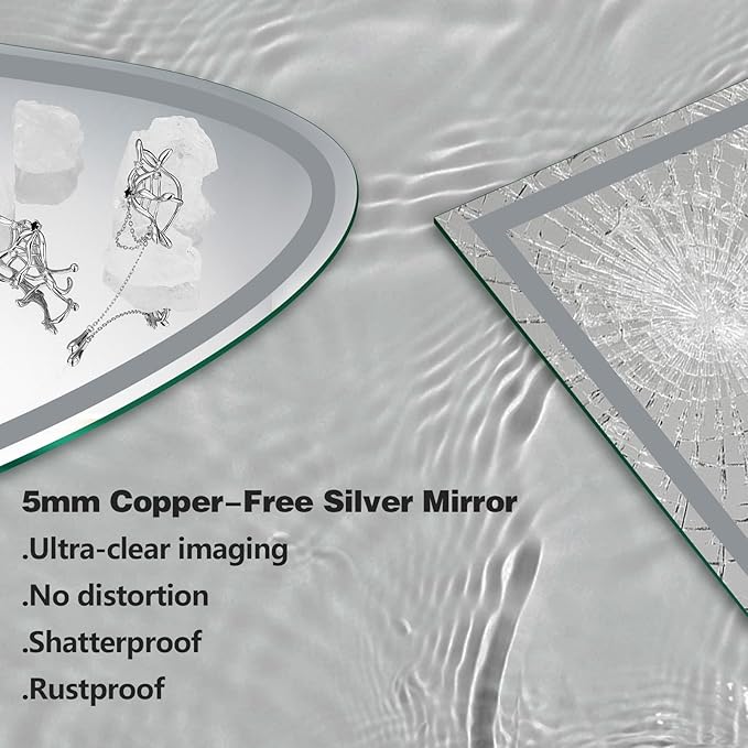 Niccy Half Moon Led Mirror for Bathroom, 36" Semi Round Backlit Mirror for Wall Lighted Mirror with Frameless 3 Color, Defogger, Explosion-Proof, HD Glass and IP65 Vanity Mirror