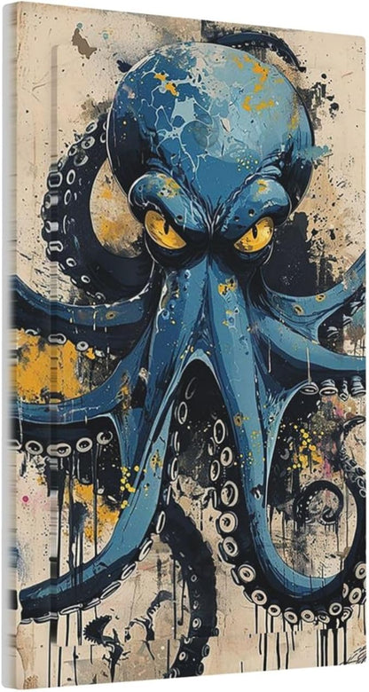 Light Switch Cover Plate Nautical Vintage Blue Octopus Yellow Eyes Oil Watercolor 1 Gang No Device Blank Electrical Wall Plates Faceplate Decorative Switch Plate for Kids room Nursery Decor