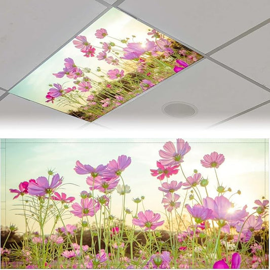 2PCS Fluorescent Light Cover for Ceiling Light Flower Patten Magnetic Light Cover Fluorescent Light Shade Panel,Decorative Film Filter for Reducing Harsh Glare Flicker Home School Office Decorations