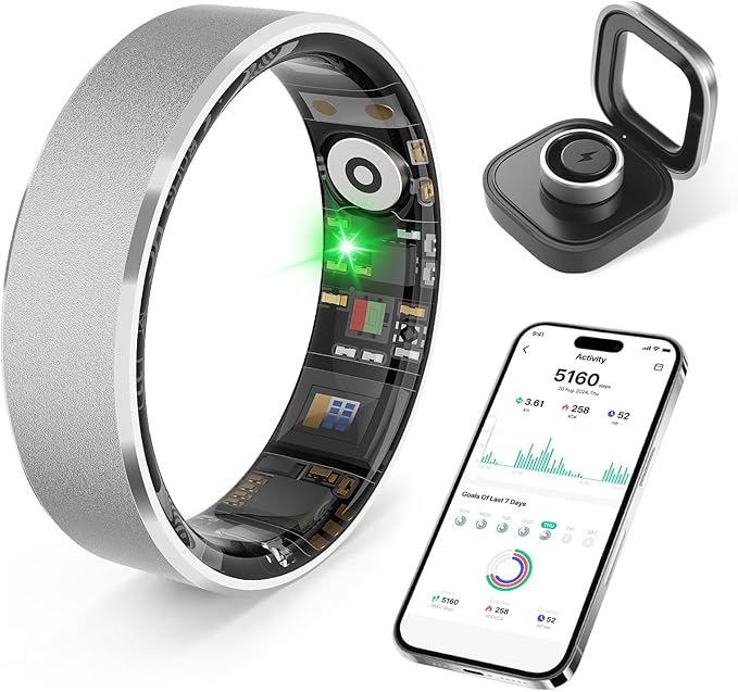 Smart Health Ring, Featuring Stress and Sleep Monitoring Functions, Compatible with iOS and Android, Waterproof Fitness Tracker for Women & Men, No Subscription Fee. (Brushed Silver, 10)