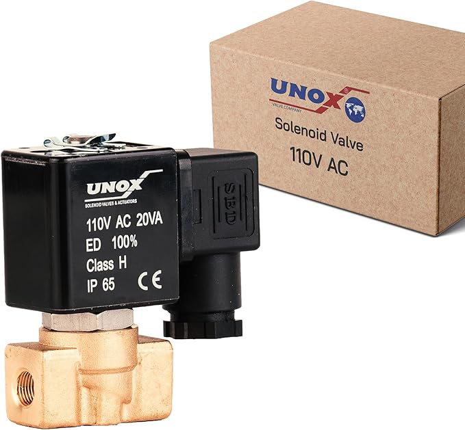 UNOX 1/4" NPT Solenoid Valve 110V AC, Brass Control Valve Normally Closed - 0-232 PSI Multi-Purpose Reliable Control Valve for Water, Air, and Gas - Solenoid Valves