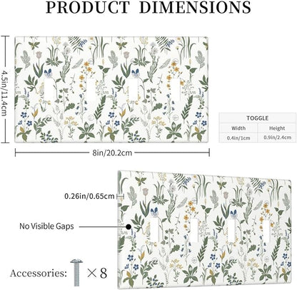 Light Switch Covers Floral Green Leaf Plant Flowes Quad Toggle Electrical Faceplate 4 Gang Wall Plate Decorative Switch Plates For Bed Room Farmhouse Decor