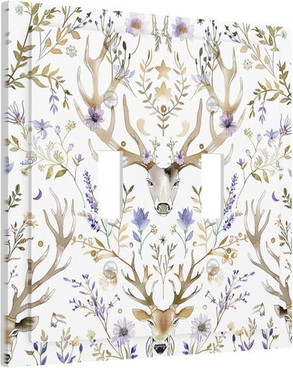 Decorative Switch Plates Gothic Retro Floral Damask Elk Wild Flower 2 Gang Double Toggle Outlet Light Switch Cover Wall Plate Electrical Faceplate For Bed Room Living Room Decor