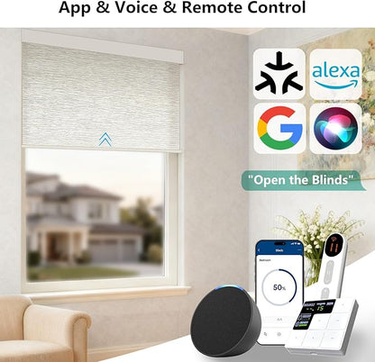 Smart Motorized Blinds – 70% Blackout Roller Shades with Remote, Alexa/Google Home/Siri Control, Matter Compatible, Wireless Rechargeable Battery, Custom Sizes for Windows & Sliding Doors