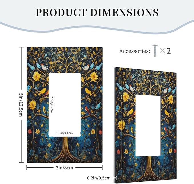 Gold Tree With Birds Flowers on Branches Single Decora Outlet Wall Plate 1 Gang Rocker Decorative Switchplate Faceplate GFCI Light Switch Covers for Home Living Decor
