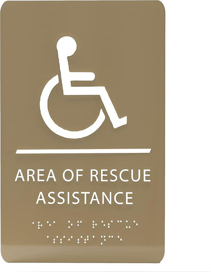 6" X9" Area of Rescue Assistance Sign - ADA Compliant Tactile Graphics Grade 2 Braille Text Signs| Sign for Shopping Malls, Offices, Hotels, Schools, Apartments, and Restaurants