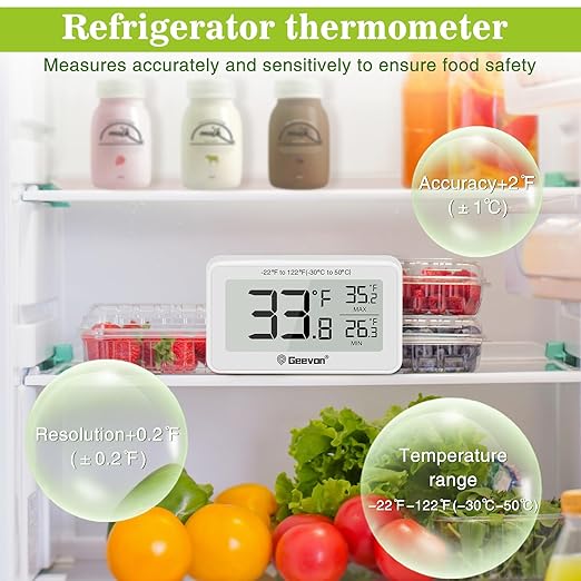 Geevon 4 Pack Refrigerator Thermometer Digital Fridge Thermometer IP65 Waterproof with Large LCD Display,Max/Min Record Function,Magnetic Back,for Fridge,Freezer Scenarios
