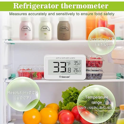 Geevon 2 Pack Refrigerator Thermometer Digital Fridge Thermometer IP65 Waterproof with Large LCD Display,Max/Min Record Function,Magnetic Back,for Fridge,Freezer Scenarios