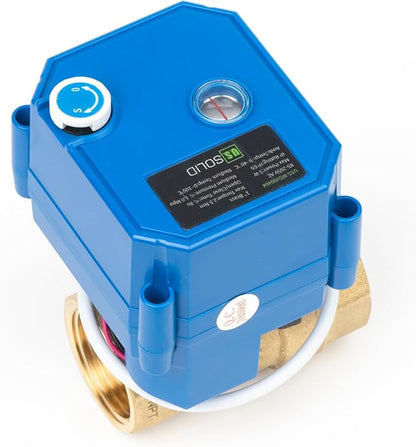 U.S. Solid Motorized Ball Valve with Manual Function - 1" Brass, Standard Port, 85-265V AC, 2-wire Automatic Return, Normally Closed