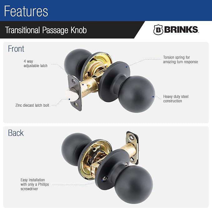 BRINKS Security Door Locks, High-Security Keyless Entry, Smart Electronic Door Lock with Deadbolt, Up to 50 Codes, Automatic Locking (Deadbolt & Passage Knob, Matte Black)
