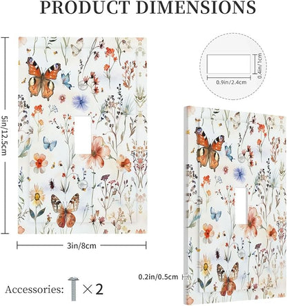 Decorative Light Switch Cover Butterfly Floral Boho Multicolor Flower Leave 1 Gang Single Toggle Device Electrical Faceplate Switchplates Decorator Outlet Wall Plate for Bed Room
