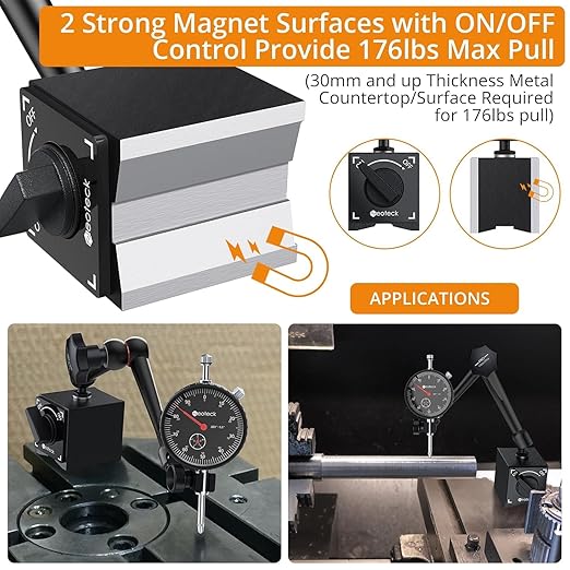 Neoteck 0-1"/0.001" Dial Indicator and Magnetic Base Set with Storage Case, Dial Gauge and Magnetic Holder for 3D Printer Lathe Workshop CNC Machine Table Saw- 176lbs (80kg) Max Pull-Black