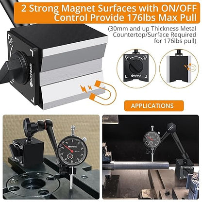 Neoteck 0-1"/0.001" Dial Indicator and Magnetic Base Set with Storage Case, Dial Gauge and Magnetic Holder for 3D Printer Lathe Workshop CNC Machine Table Saw- 176lbs (80kg) Max Pull-Black
