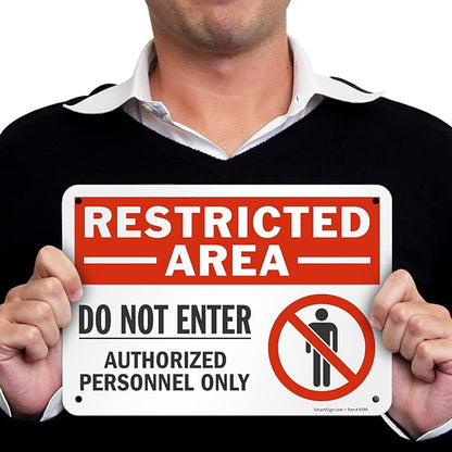 SmartSign 7 x 10 inch “Restricted Area - Do Not Enter, Authorized Personnel Only” Metal Sign with Symbol, 40 mil Laminated Rustproof Aluminum, Red, White and Black, Made in USA