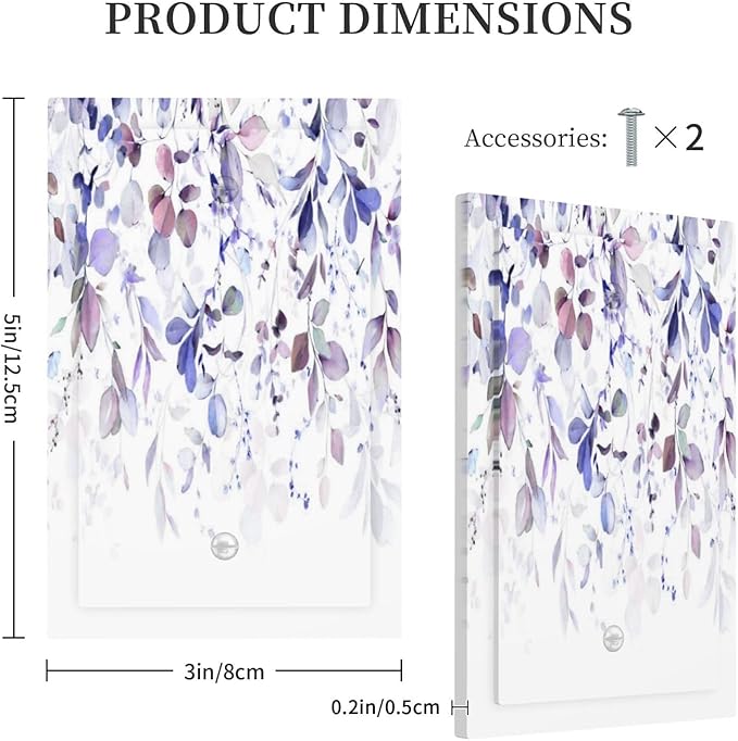 Purple Eucalyptus Watercolor Floral Rustic Leaf Light Switch Cover Plate 1 Gang No Device Blank Electrical Wall Plates Faceplate Decorative Switch Plate for Farmhouse Home Decor