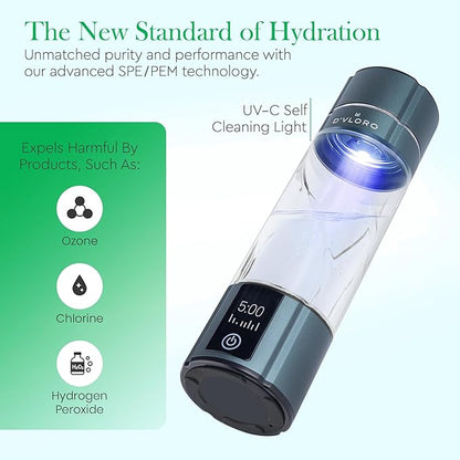 D’VLORO Hydrogen Bottle – Portable 10 OZ H₂ Infuser Hydrogen-Water-Bottle with UV Light – Electric Water Bottle 7.83Hz Tech, Wireless Charging Pad, 5-10 Min Cycles, Up to 4000+ PPB Concentration