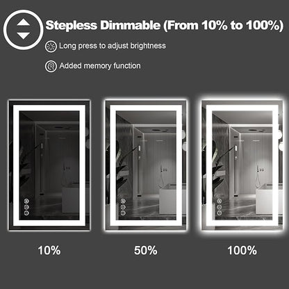 Amorho 50" X36" LED Bathroom Mirror, Front and Backlight, Stepless Dimmable Wall Mirrors with Anti-Fog, Shatter-Proof, Memory, 3 Colors, Double LED Vanity Mirror(Horizontal/Vertical)