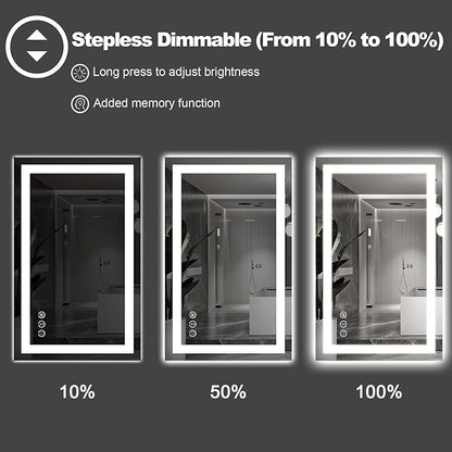 Amorho LED Bathroom Mirror, 48"x 38" with Front and Backlight, Stepless Dimmable Wall Mirrors with Anti-Fog, Shatter-Proof, Memory, 3 Colors, Double LED Vanity Mirror(Horizontal/Vertical)