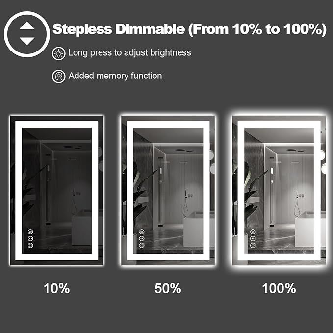 Amorho LED Bathroom Mirror, 60" X32" with Front and Backlight, Stepless Dimmable Wall Mirrors with Anti-Fog, Shatter-Proof, Memory, 3 Colors, Double LED Vanity Mirror