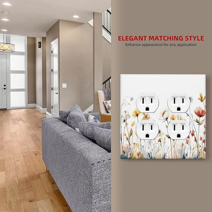 Watercolor Wildflower Colorful Floral Plant Outlet Covers 2 Gang Double Duplex Decorative Light Switch Covers Electrical Wallplates Socket Faceplate for Bed Room Living Room Decor