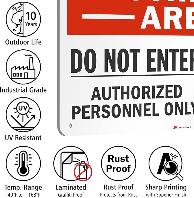 SmartSign 12" x 18" 'Restricted Area Do Not Enter, Authorized Personnel Only' Metal Sign with Symbol, 63 mil Aluminum, 3M Laminated Engineer Grade Reflective, Red, White and Black, USA-Made