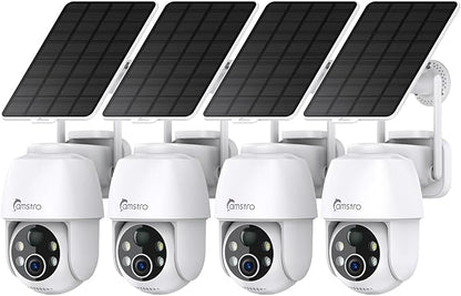 Solar Security Cameras Wireless Outdoor, 2K WiFi 6 Battery Powered Cameras, 360° View, AI Motion Detection, Color Night Vision, Two-Way Talk, Cloud/Local Storage, 2.4Ghz Only, 4Pack
