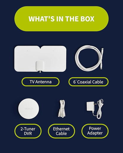 4th Gen 2-Tuner Over-The-Air (OTA) DVR & 35-Mile Indoor TV Antenna - Watch, Pause & Record Live TV, News & Movies Throughout Your Home Over Wi-Fi - 50+ Hrs Recording - No Subscriptions