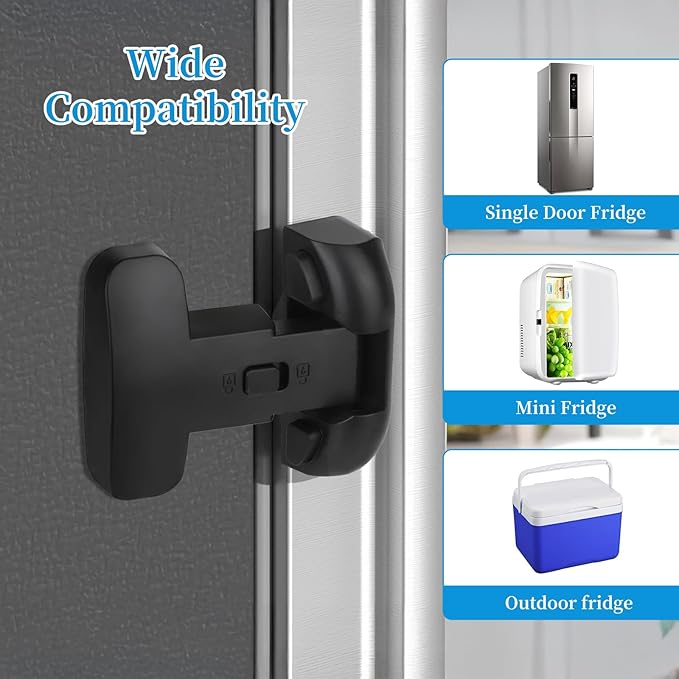 1 Pack Fridge Lock for Kids - Child-Proof Refrigerator Freezer Door Lock & Oven Lock for Child Safety, for Fridge/Freezer Doors, Black