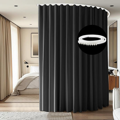 Room Divider Ceiling Mounted Curtains Track Sets Extra Wide Blackout Curtain Flexible Tracks for Bedroom Privacy Partition Separator, 1 Panel Black Drape and White Rail, W10 x H9ft