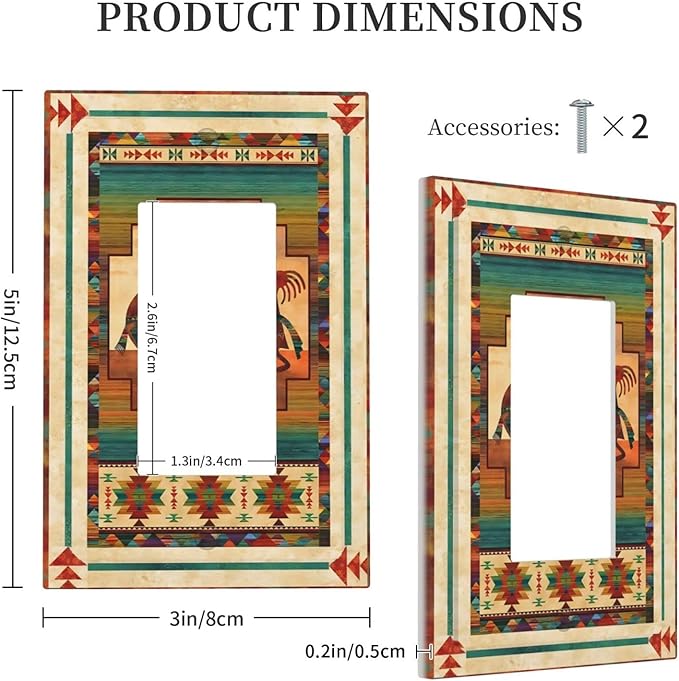 Decorative Outlet Covers Native American African Afro 1 Gang Rocker Light Switch Cover Plate Single Decora Light Switch Covers Wall Plate Faceplate for Home Bedroom Decor （2 Pack）