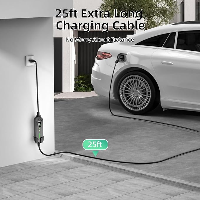 16A Portable Level 1&2 Car Charger-ETL Certified,110V-240V EV Charger with 25FT Cable, NEMA 6-20 Plug & NEMA 5-15 Adapter EV Charging Station, Portable Backup EV Chargers for All SAE J1772 Cars