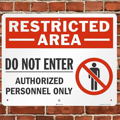 SmartSign 24" x 30" 'Restricted Area Do Not Enter, Authorized Personnel Only' Metal Sign with Symbol, 80 mil Aluminum, 3M Laminated Engineer Grade Reflective, Red, White and Black, USA-Made