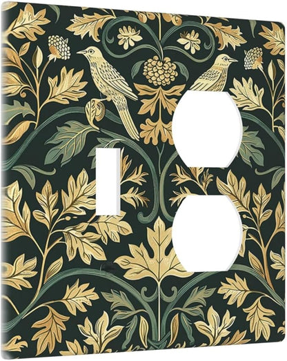 Wallplates William Morris Vintage Botanical Birds Golden Green Leaves 1 Toggle 1 Duplex Switch Plate Electrical GFCI Faceplate Decorative Light Switch Covers for Bedroom Home Decor