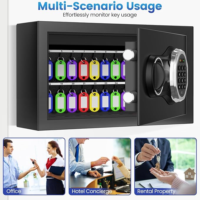 28 Keys Combination Lock Key Cabinet, Anti-Theft Key Lock Box with Key Tags, Key Organizer Wall Mount for Car Garage House Rental Office Business