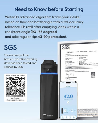 BOOST Smart Water Bottle that Reminds You to Drink, 24oz BPA-Free Stainless Steel Vacuum Insulated Bottle, Wide Mouth Water Tracker Bottle with APP, Ideal Gift for Christmas, New Year