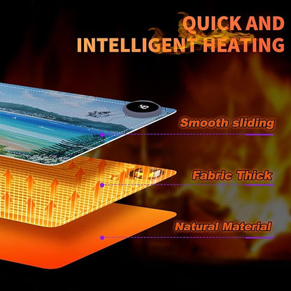 Heated Mouse Pad, Warm Desk Pad, Keyboard Mat 23.6 x 14 Inch Large Size Intelligent Fast Heating, 3 Speed Adjustable, Timed Auto Power Off for Game Office Home, Blue Sea Level Beach Woods