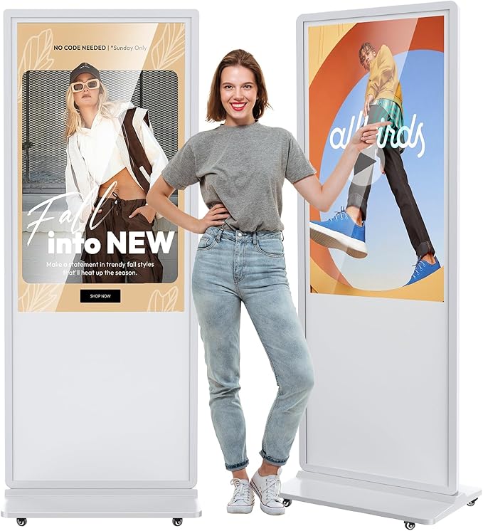 JIYANG 55 Inch 4K Digital Signage Display,Indoor Floor Standing Touchscreen Advertising Display Kiosk Android System,Commercial LCD Totem Support HDMI-in,Store Displays Screens and CMS System(White)