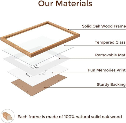 12x16 Picture Frame, Solid Oak Wood 12 x 16 Frame for Wall, 12 by 16 Picture Frames with Real Glass, 12x16 Frame Matted to 8.5x11, Rusitic Wood 12"x16" Poster Frame, Natural Oak Color, 1 Pack