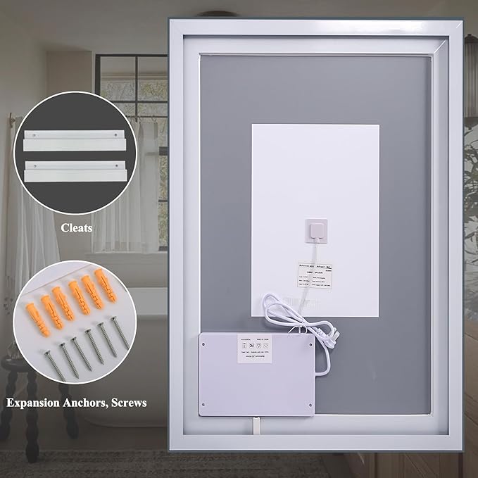 GLSLAND 24"x36" LED Bathroom Mirror with Lights, Dimmable Front and Backlit Vanity Mirrors, Wall Mounted Anti-Fog Lighted Mirror, Horizontal/Vertical Hanging