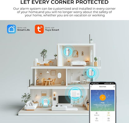 PGST Home Security Alarm System,Smart Home Alarm System with Door/Motion Sensors,GSM 4G/Tuya APP Alerts,Compatible with Alexa and Google Assiatant for Home,Villa,Kids Safety