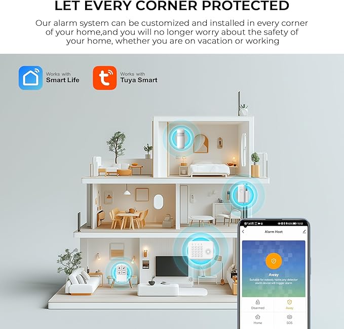 PGST Wireless Home Security Systems,4G/WiFi Home Alarm System,13 Pieces Kits with DIY Door and Motion Sensors,Phone APP Alerts,Work with Alexa,24/7 Real-time Monitoring for Home,Villa,Kids Safety