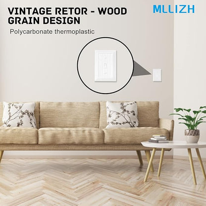 Modern Decorative Wall Plate Retro Wood Grain design Switch Cover Outlet Cover for Light Switch, Smart Switch, Dimmer, GFCI, USB Outlet (10 Pack, Single Toggle)